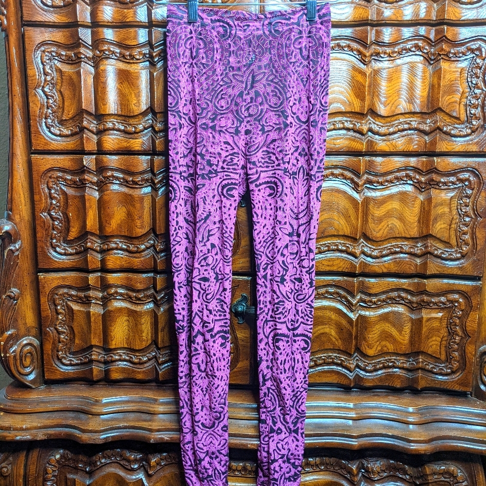 Hot Pink Flocked Velvet Paisley Leggings